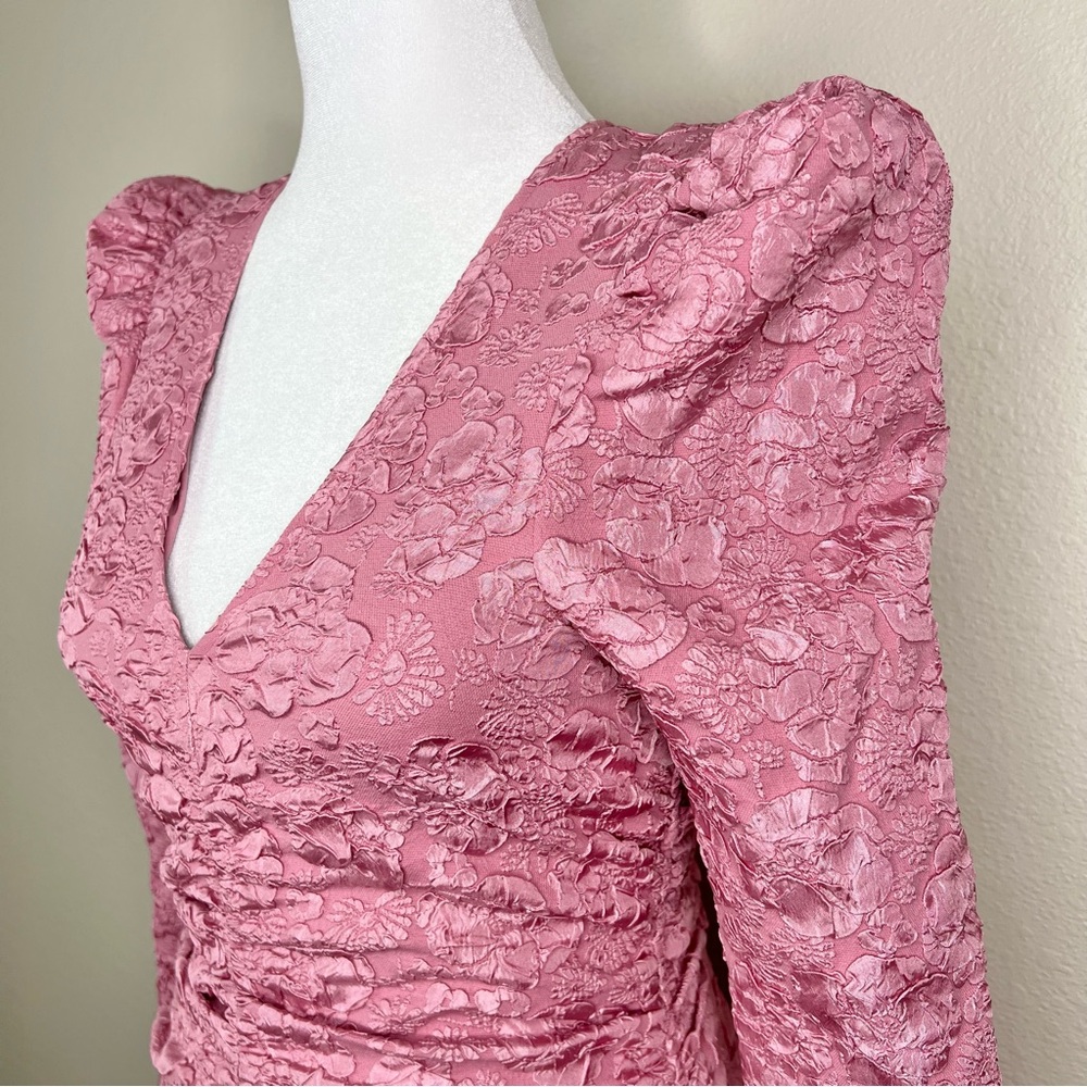 GANNI Pink Floral Jacquard Tonal Long Sleeve Romantic Barbiecore Mini Dress NWT - Picture 9 of 15